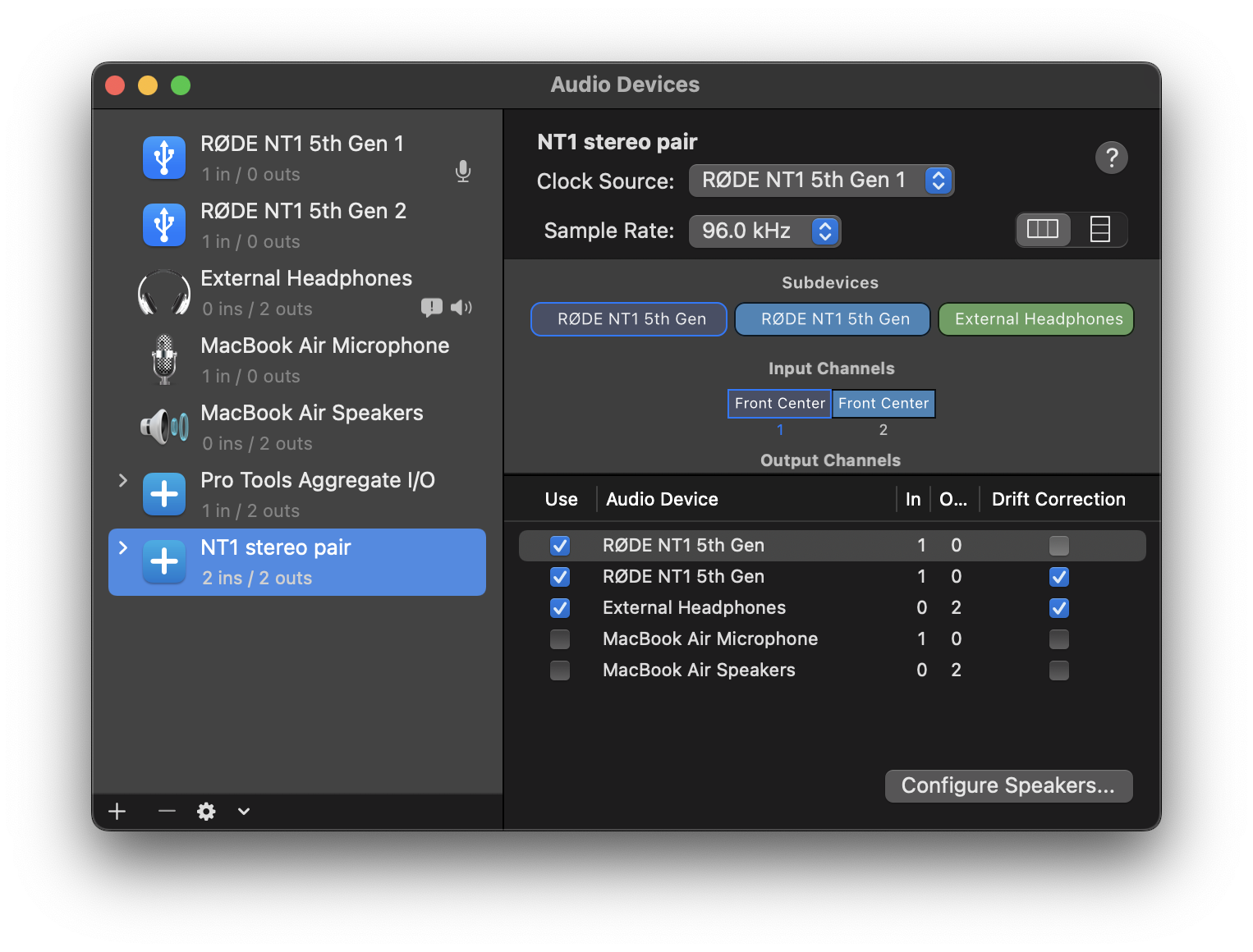 Screenshot showing an Aggregate Device in Mac OS